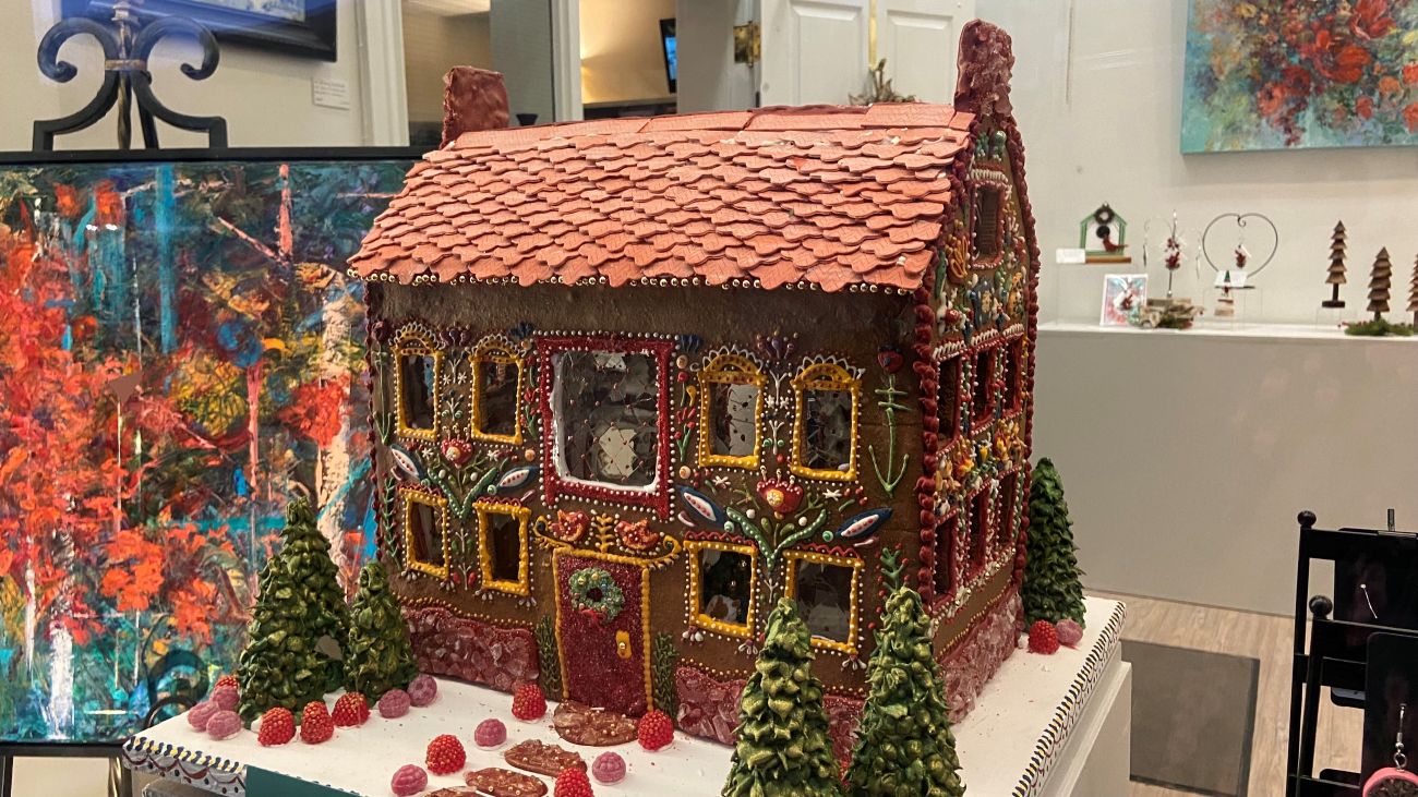 A gingerbread house in Logan, Utah, that is part of the Parade of Gingerbread Homes.