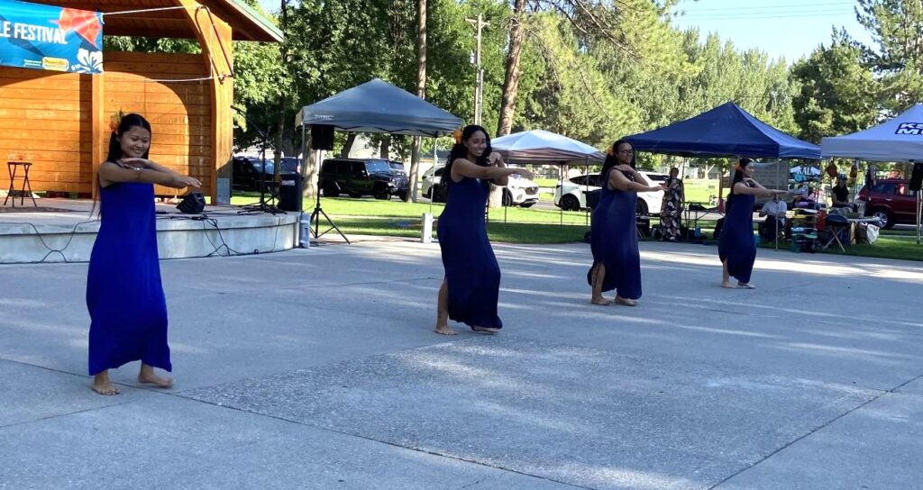 Dancers from the Halau Ku Pono I Kamalani performing at the 2026 Utah Ukulele Festival in Logan, Utah.