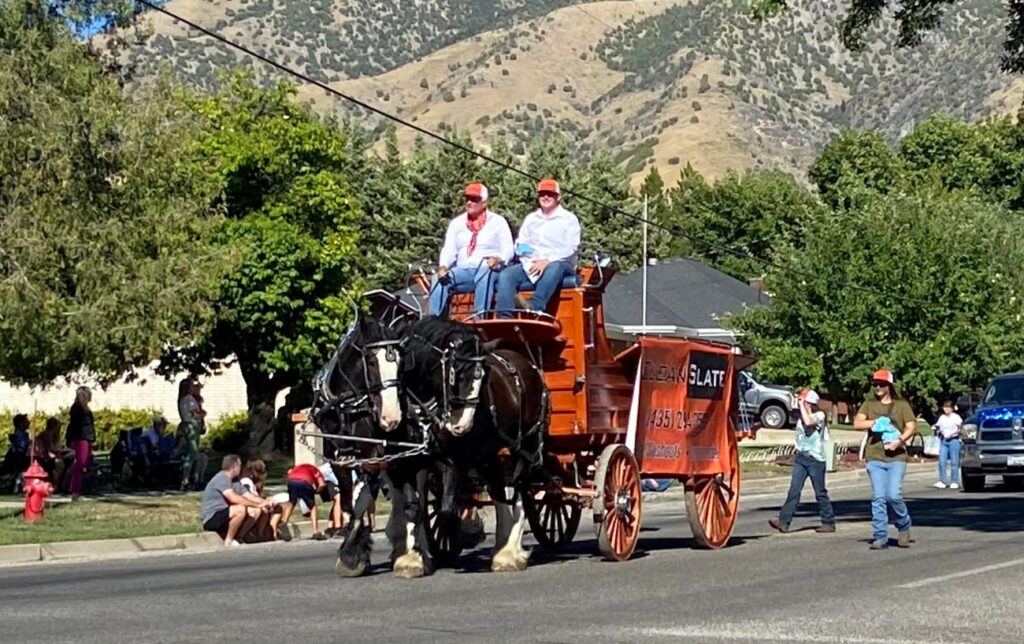 A picture of a horse-drawn wagon at the Providence, Utah, Sauerkraut Days' parade.