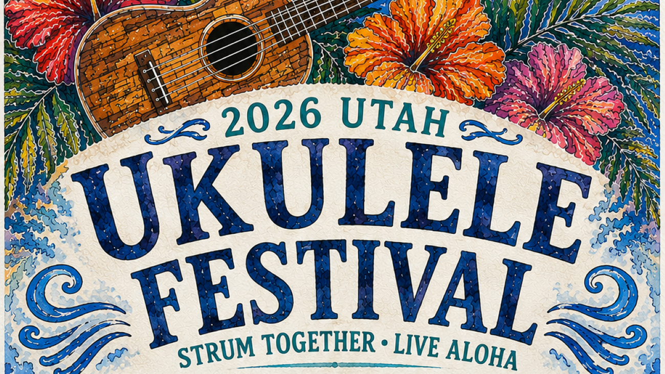 The poster for the 2026 Utah Ukulele Festival with information about the event.